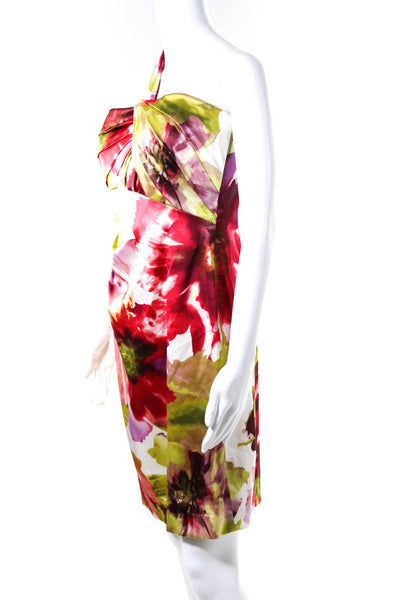David Meister Womens Silk Floral Print One Shoulder Dress Multi Colored Size 6