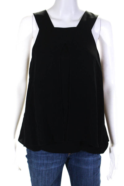 Theory Womens Silk Crepe Open Front Overlay Tank Top Blouse Black Size S