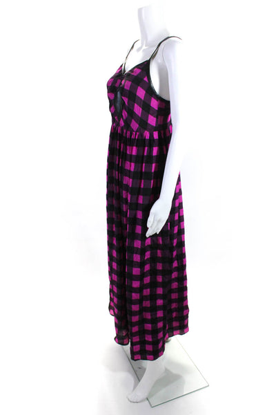 Designer Womens Plaid Spaghetti Strap Maxi Dress Pink Black Size 4