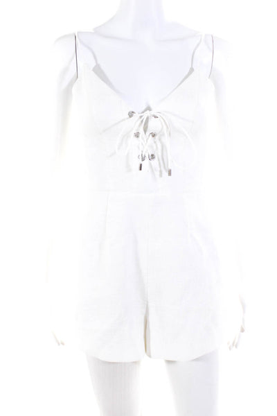 C/MEO Collective Womens V Neck Lace Up Solid Romper White Size Small