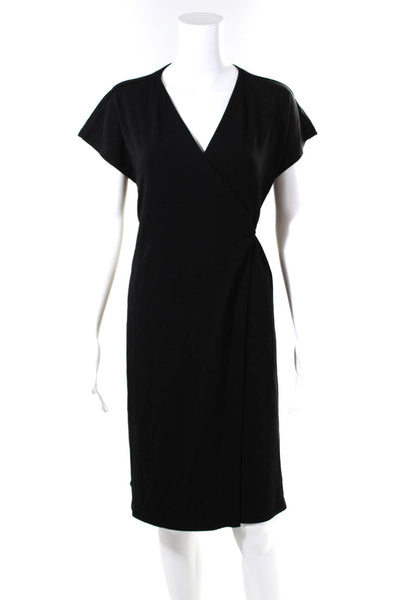 Eileen Fisher Womens Short Sleeve V-Neck Midi Wrap Dress Black Size 2XS