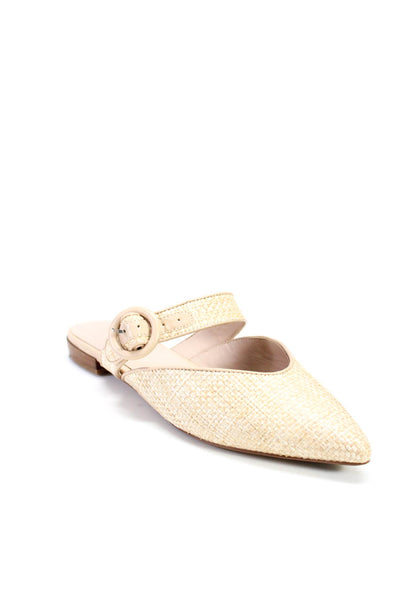 Something Navy Womens Woven Strap Buckle Strap Mules Beige Size 9