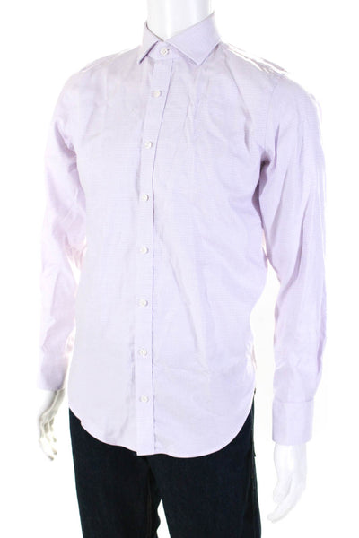 Twillory Mens Cotton Spotted Collar Buttoned Long Sleeve Tops Purple Size EUR32