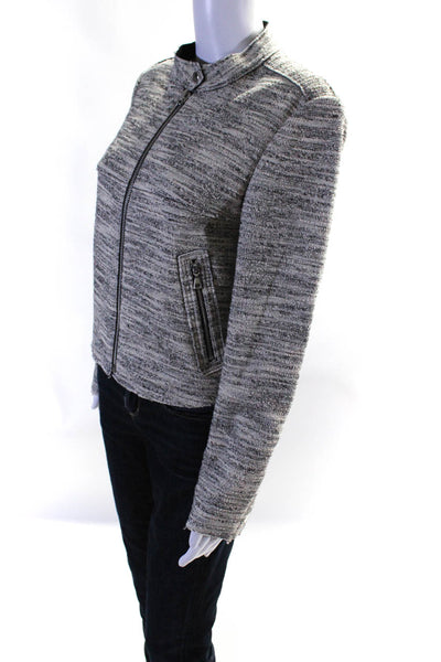 Theory Womens Knit Boucle High Neck Full Zip Sweater Black Ivory Size Medium