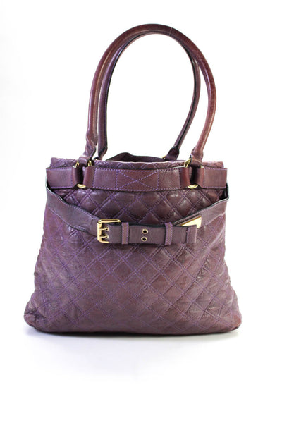 Marc Jacobs Womens Quilted Leather Knotted Buckle Leather Tote Handbag Purple