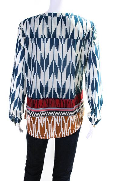 Maeve Anthropologie Womens Abstarct Colorblock Embroidered Tunic Top Blue Size 6