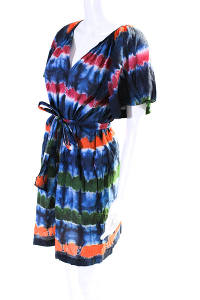 Velvet by Graham & Spencer Womens Tie Dye Stripe Belt T-Shirt Dress Blue Size S