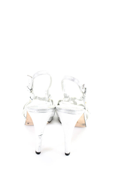 Jildor Women's Metallic Leather Ankle Strap Heels Gray Size 10