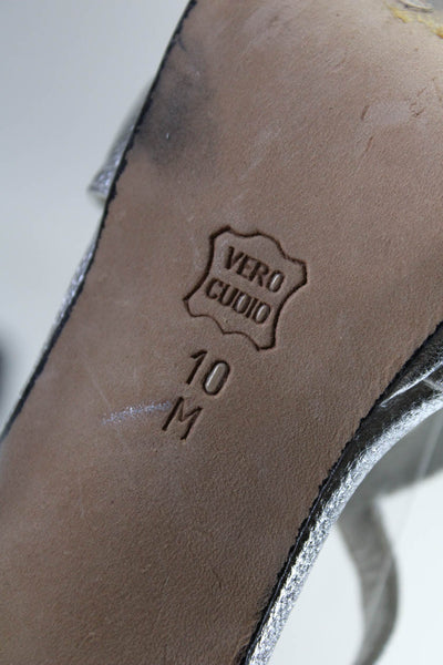 Jildor Women's Metallic Leather Ankle Strap Heels Gray Size 10
