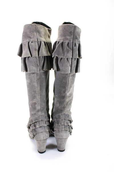 Due Farina Womens Ruffle Solid Suede High Heel Knee High Boots Gray Size 5.5
