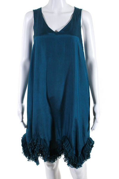 Reiss Women's Silk Sleeveless V Neck Shift Dress Blue Size 4