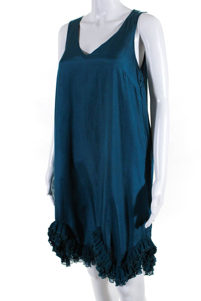 Reiss Women's Silk Sleeveless V Neck Shift Dress Blue Size 4