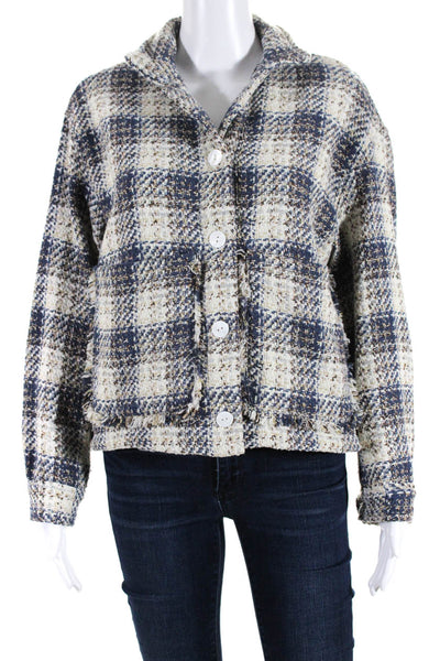 Blank NYC Womens Plaid Tweed Three Button Collared Jacket Multicolor Suze XS