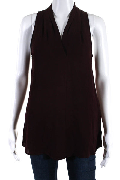 Theory Womens Silk Darted Front Slit Tank Top Blouse Burgundy Size S