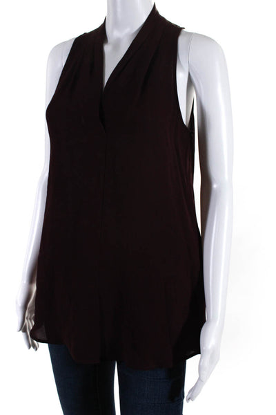 Theory Womens Silk Darted Front Slit Tank Top Blouse Burgundy Size S