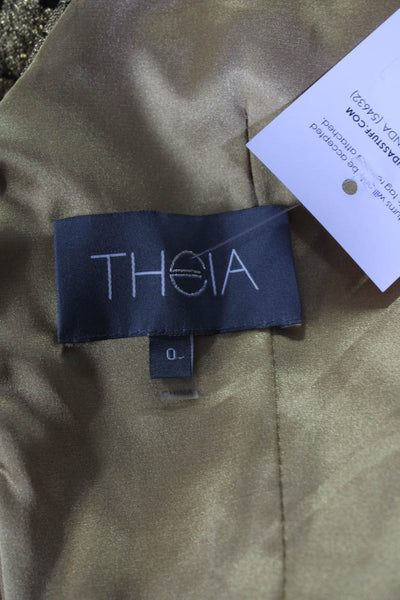 Theia Womens Flitter Floral Mesh V Neck A Line Dress Black Gold Size 0