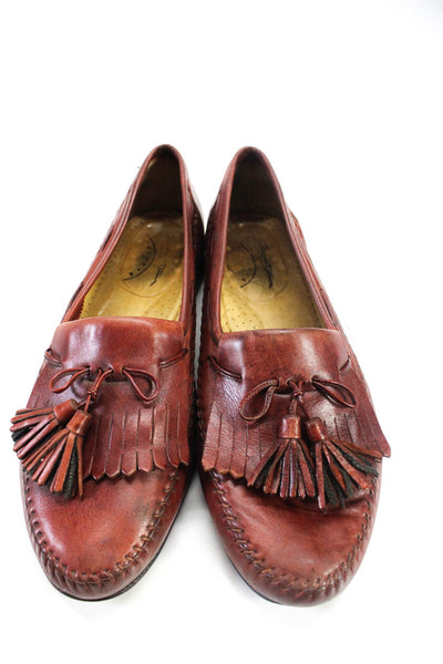 Santorini Mens Leather Fringe Casual Loafers Brown Size 11