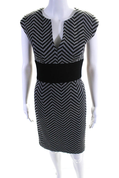 Trina Turk Women's V-Neck Sleeveless Zip Bodycon Midi Dress Black Chevron Size 0