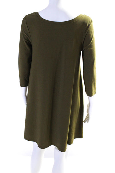 Leith Womens 3/4 Sleeve Scoop Neck Short Shirt Dress Olive Green Size Small
