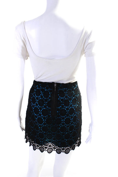 kensie Womens Back Zip Lace Overlay Mini Skirt Black Blue Size 6