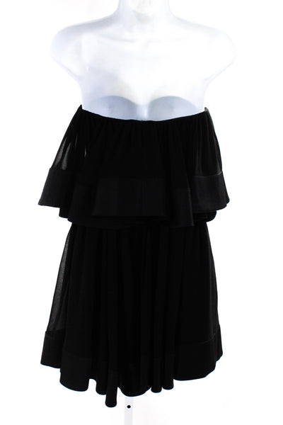 Keepsake Womens Striped Layered Off-the-Shoulder Mini Dress Black Size 2XS