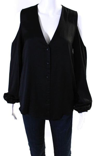 Decker Womens Buttoned Long Sleeve Cold Shoulder Blouse Black Size S