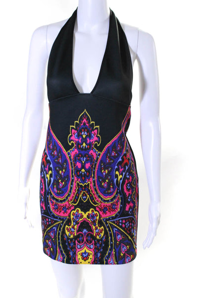 Clover Canyon Womens Paisley Abstract Backless Halter Mini Dress Black Size S