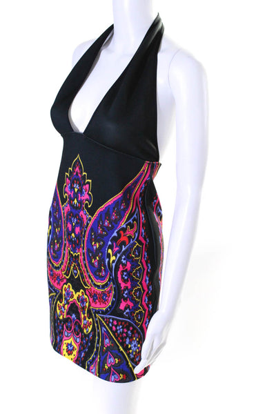 Clover Canyon Womens Paisley Abstract Backless Halter Mini Dress Black Size S