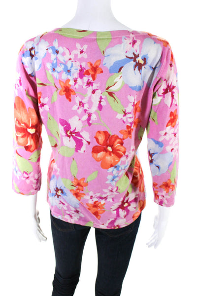 Lauren Ralph Lauren Womens Scoop Neck Floral Top Pink Silk Size Medium