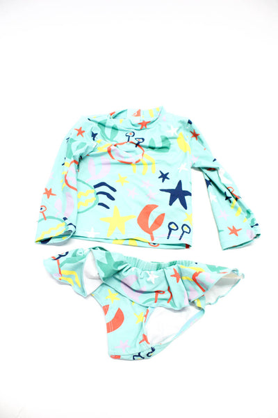 Stella McCartney Kids Girls Graphic Long Sleeve Ruffle Swimwear Set Blue Size 9M