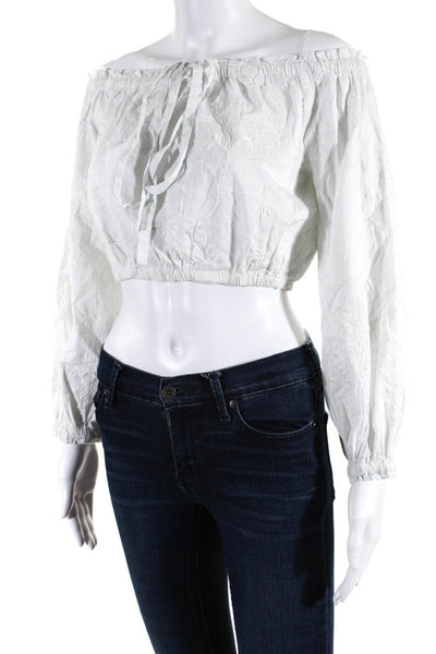 Intermix Womens Cotton Embroidered Crop Top Blouse White Size S