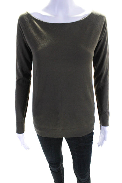 Theory Womens Solid Merino Wool Round Neck Long Sleeve Shirt Brown Size Small