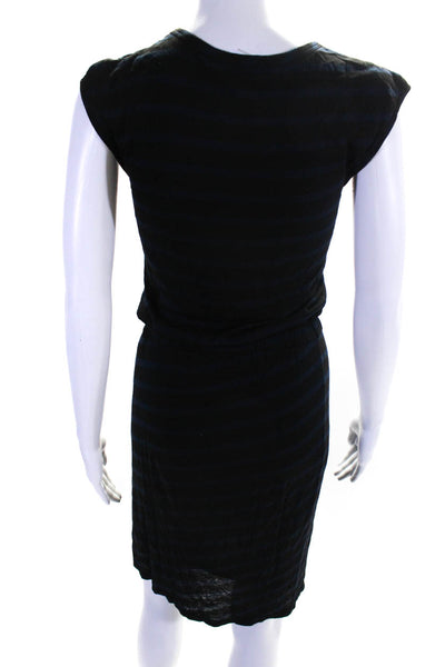 Theory Womens Scoop Neck Sleeveless Drop Waist Striped Dress Black Size Petite