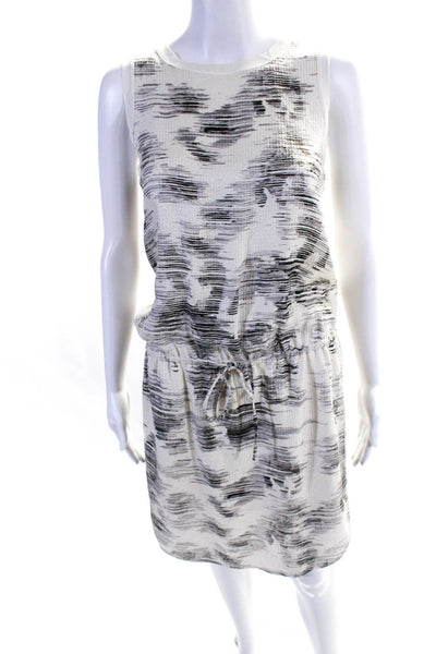 Vince Womens Textured Sleeveless Tie Waist Abstract Pattern Dress White XS