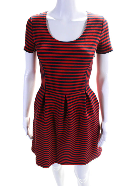Madewell Womens Striped Scoop Neck Cap Sleeve Pleated Dress Red Blue Size 0