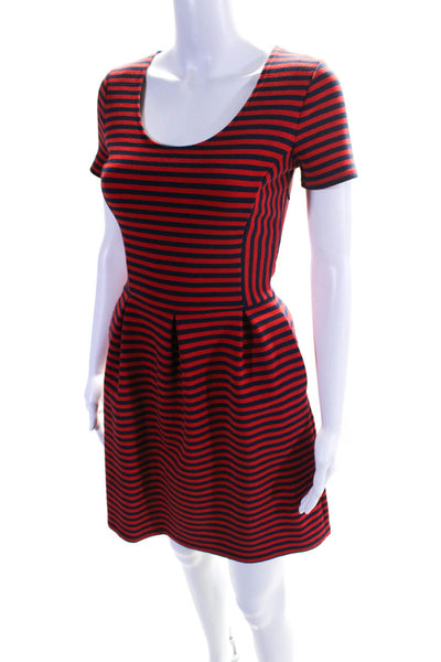 Madewell Womens Striped Scoop Neck Cap Sleeve Pleated Dress Red Blue Size 0