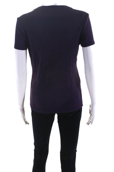 Michael Stars Womens Solid Ribbed Knit Short Sleeve Tee Shirt Purple One Size