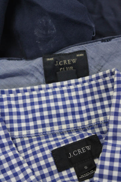 J Crew Mens Solid Gingham Cotton Button Shirt Shorts Blue Size Small/32 Lot 2
