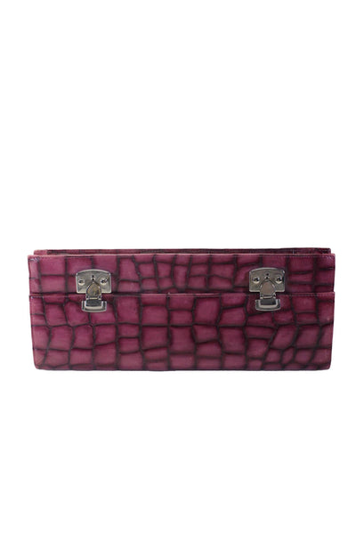 BCBG Max Azria Womens Embossed Leather Clutch Handbag Pink