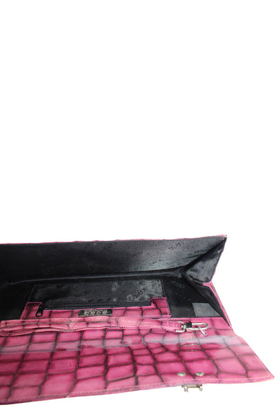BCBG Max Azria Womens Embossed Leather Clutch Handbag Pink