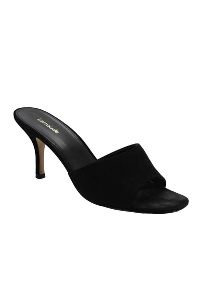 Larroude Womens Suede Open Toe High Heels Mules Black Size 9.5