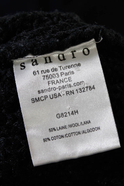 Sandro Womens Wool Textured Knit Zip Up Cardigan Sweater Black Size 2