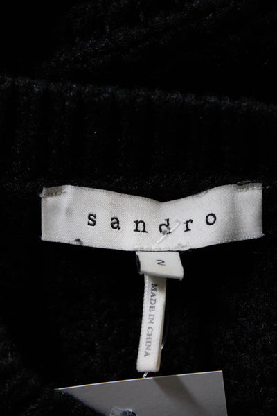Sandro Womens Wool Textured Knit Zip Up Cardigan Sweater Black Size 2