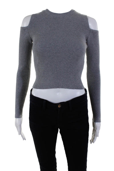 DKNY Jeans Womens Cotton Ribbed Knit Cold Shoulder Sleeve Sweater Gray Size XXS
