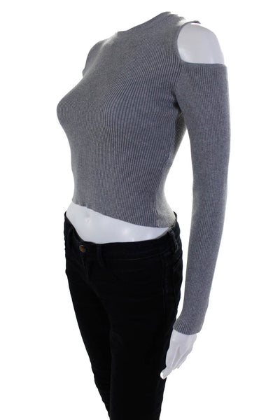 DKNY Jeans Womens Cotton Ribbed Knit Cold Shoulder Sleeve Sweater Gray Size XXS