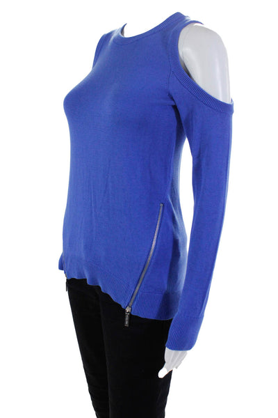 Michael Michael Kors Womens Cotton Knit Cold Shoulder Sleeve Sweater Blue Size P