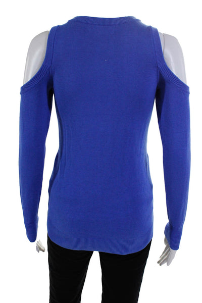 Michael Michael Kors Womens Cotton Knit Cold Shoulder Sleeve Sweater Blue Size P