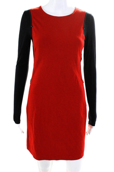 Kenneth Cole Womens Knit Two Tone Long Sleeve Shift Dress Red Size 0