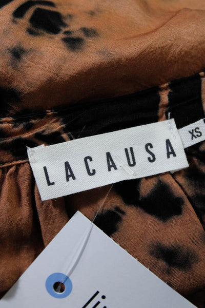 Lacausa Womens Woven Tie Dye V-Neck Long Sleeve Maxi Dress Black Size XS