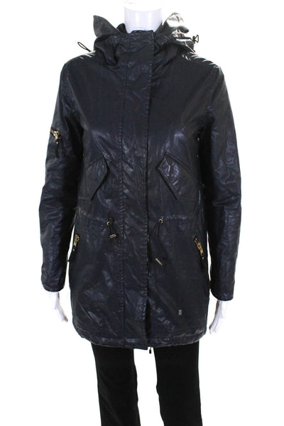 SAM. Womens Coated Cotton Zip Up Insulated Coat Jacket Navy Blue Size XS